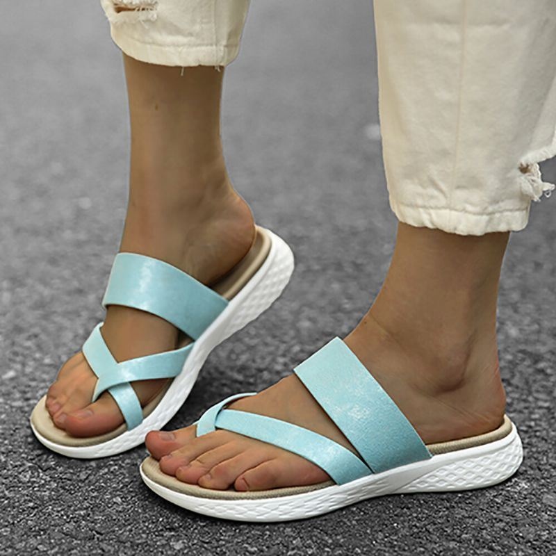 Kobiety Toe Ring Slip On Miękka Podeszwa Casual Letnie Płaskie Sandały