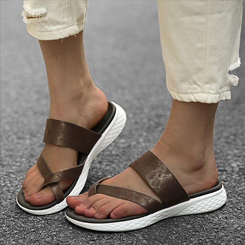 Kobiety Toe Ring Slip On Miękka Podeszwa Casual Letnie Płaskie Sandały