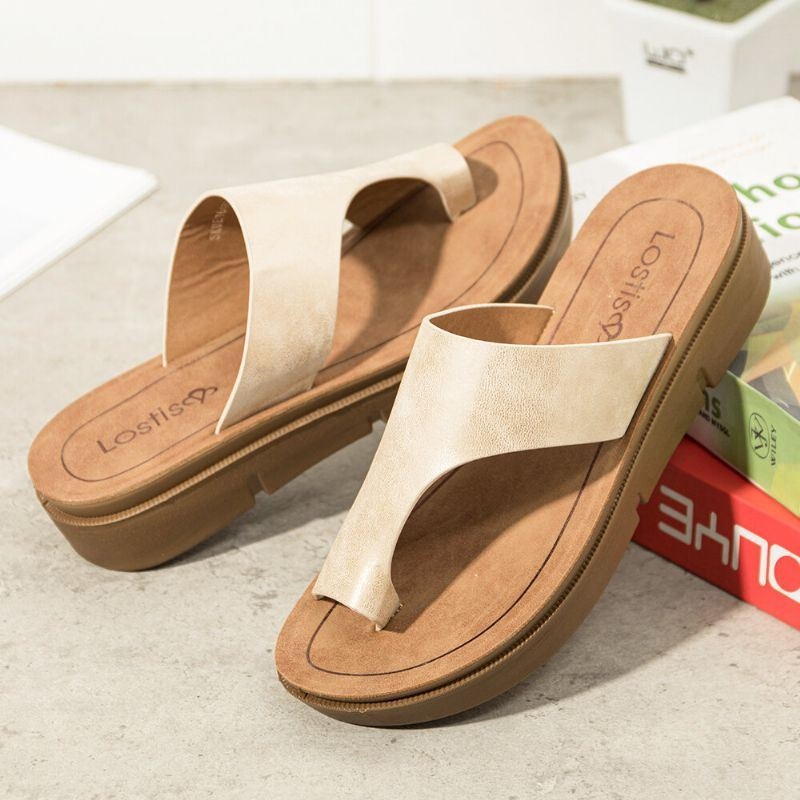 Kobiety Toe Ring Slip On Miękka Podeszwa Casual Letnie Sandały