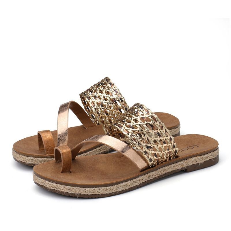 Kobiety Toe Ring Slip On Tkany Pasek Casualowe Sandały