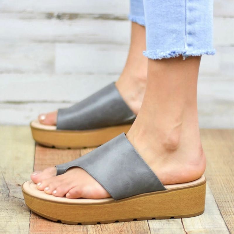 Kobiety Toe Ring Wygodne Summer Beach Slip On Casual Sandały Na Platformie