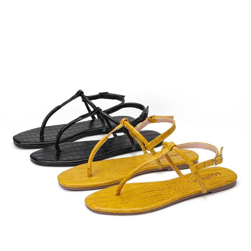 Kobiety W Jednolitym Kolorze T-strap Clip Toe Boczna Klamra Casual Sandały