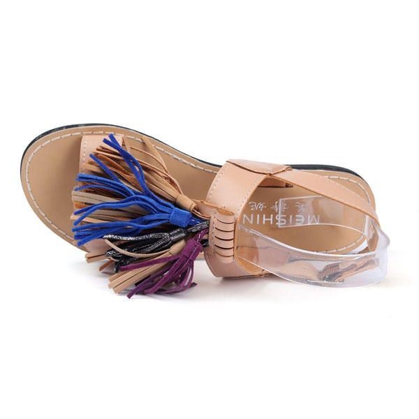 Letnie Damskie Frędzle Fringe Slingback Płaskie Sandały Mokasyny Buty