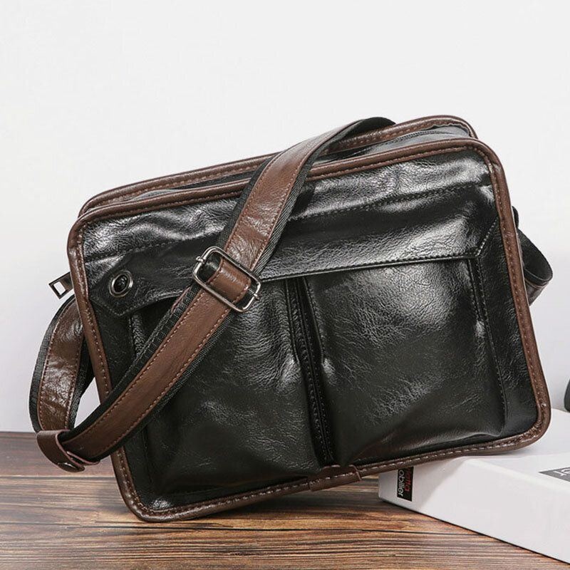 Mężczyźni Dwuwarstwowe Torby Crossbody Z Wieloma Kieszeniami Moda Na Co Dzień Słuchawki Z Otworem Projekt 14 Cal Torba Na Laptopa Torba Na Ramię