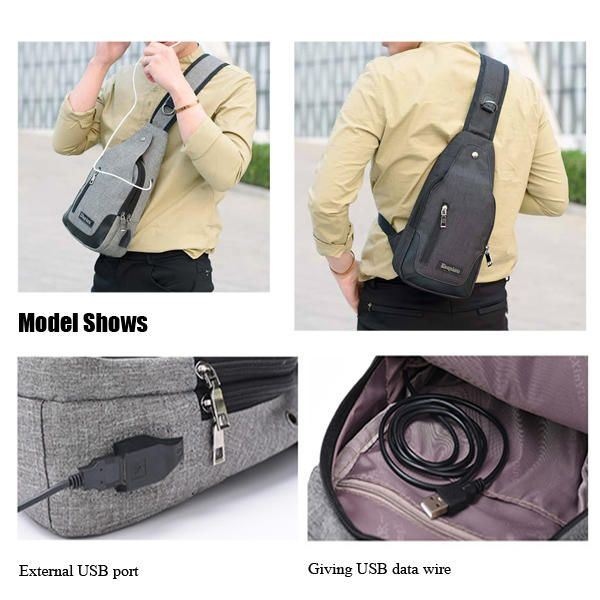 Mężczyźni Kobiety Port Usb Casual Outdoor Torba Na Klatkę Piersiową Crossbody Bag