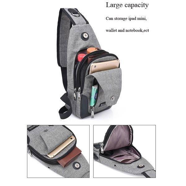 Mężczyźni Kobiety Port Usb Casual Outdoor Torba Na Klatkę Piersiową Crossbody Bag