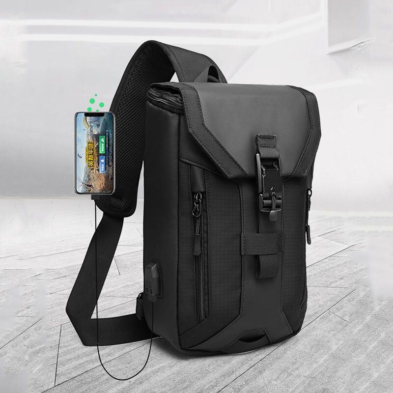 Mężczyźni Oxford Usb Charging Multi-pocket 3 Gniazda Na Karty Wodoodporna Zewnętrzna Torba Typu Crossbody Torba Na Klatkę Piersiową Sling Bag