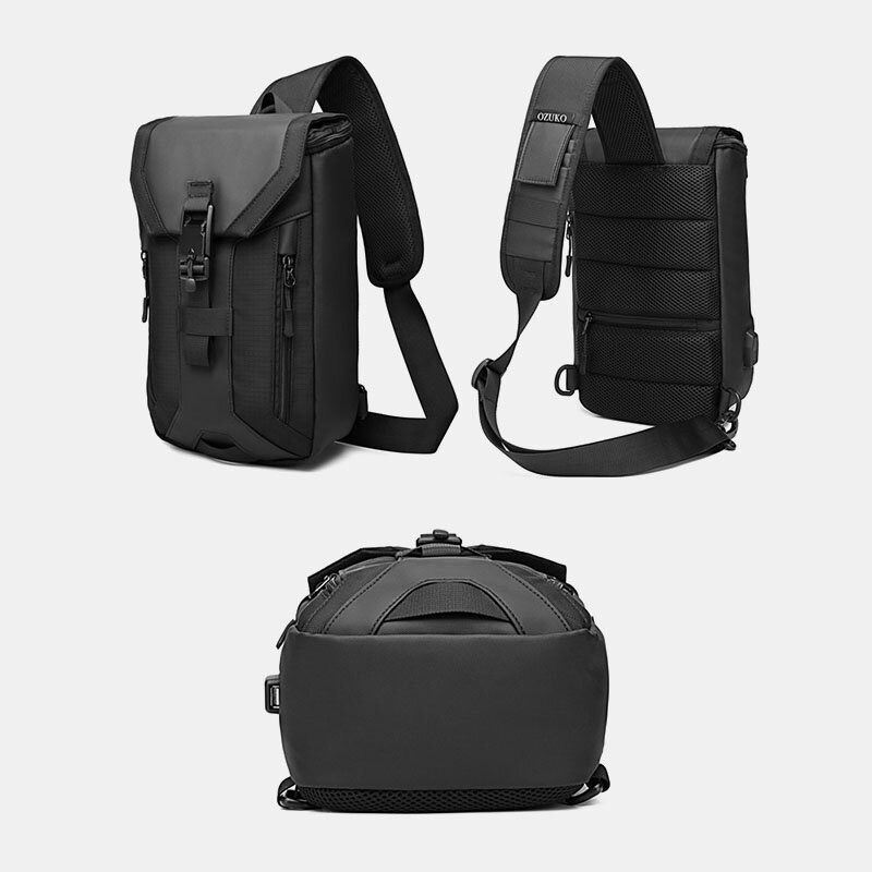 Mężczyźni Oxford Usb Charging Multi-pocket 3 Gniazda Na Karty Wodoodporna Zewnętrzna Torba Typu Crossbody Torba Na Klatkę Piersiową Sling Bag