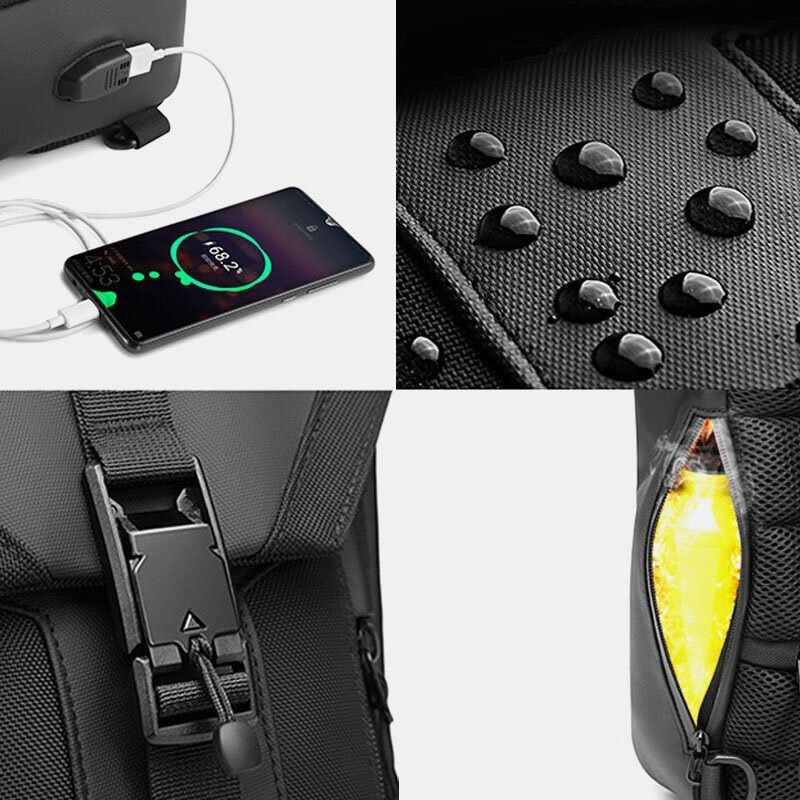 Mężczyźni Oxford Usb Charging Multi-pocket 3 Gniazda Na Karty Wodoodporna Zewnętrzna Torba Typu Crossbody Torba Na Klatkę Piersiową Sling Bag