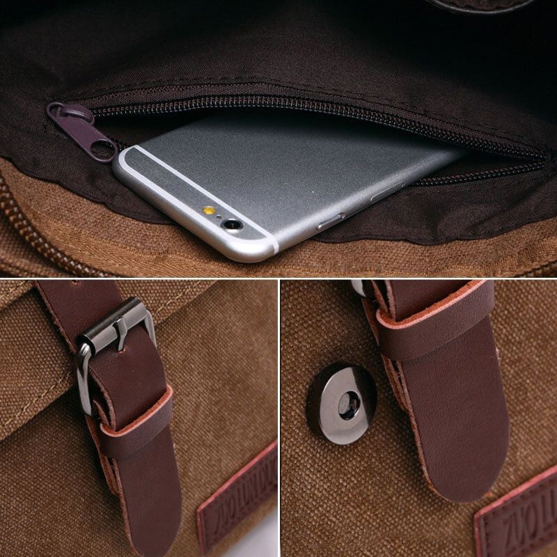 Mężczyźni Płótno Z Powrotem Anti-theft Kieszeń Na Zamek Błyskawiczny Torby Crossbody Na Co Dzień O Dużej Pojemności 6.3 Cal Torba Na Telefon Torba Na Ramię