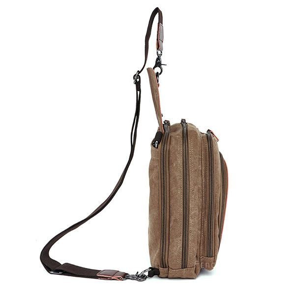 Mężczyźni Płótno Ze Skórzaną Retro Oddychająca Torba Na Klatkę Piersiową Torba Crossbody Dorywczo Podróżna Torba Na Ramię