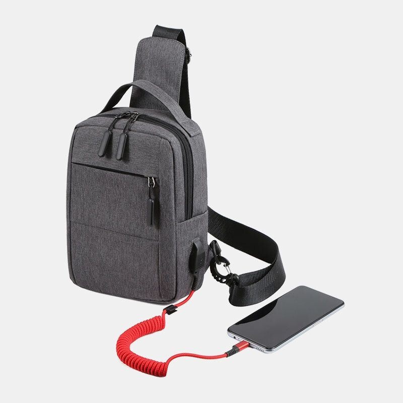 Mężczyźni Poliester Usb Ładowanie O Dużej Pojemności Wielowarstwowa Torba Biznesowa Crossbody Torba Na Klatkę Piersiową Torba Na Ramię