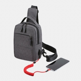 Mężczyźni Poliester Usb Ładowanie O Dużej Pojemności Wielowarstwowa Torba Biznesowa Crossbody Torba Na Klatkę Piersiową Torba Na Ramię