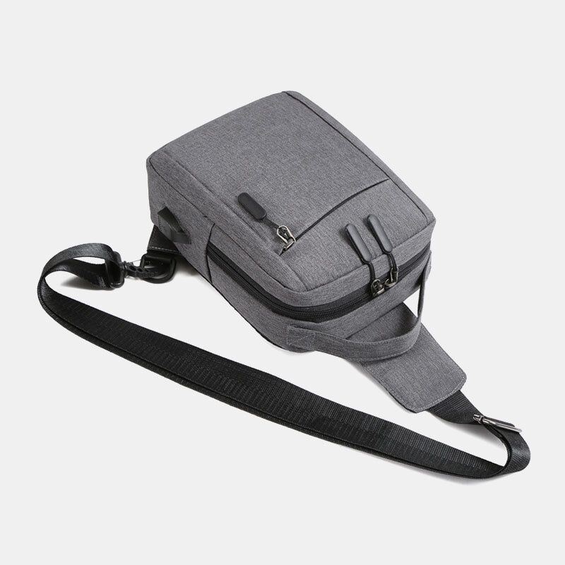 Mężczyźni Poliester Usb Ładowanie O Dużej Pojemności Wielowarstwowa Torba Biznesowa Crossbody Torba Na Klatkę Piersiową Torba Na Ramię