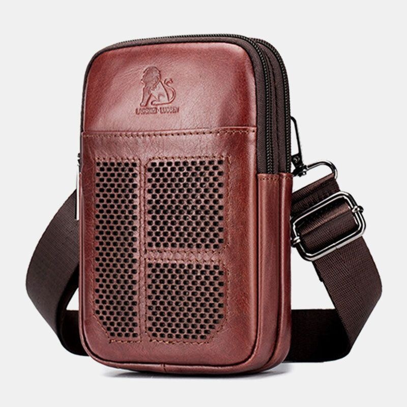 Mężczyźni Prawdziwa Skóra Retro Business Casual Solid Color Skórzana Skóra Bydlęca Multi-carry Torba Na Pas Crossbody