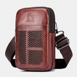 Mężczyźni Prawdziwa Skóra Retro Business Casual Solid Color Skórzana Skóra Bydlęca Multi-carry Torba Na Pas Crossbody