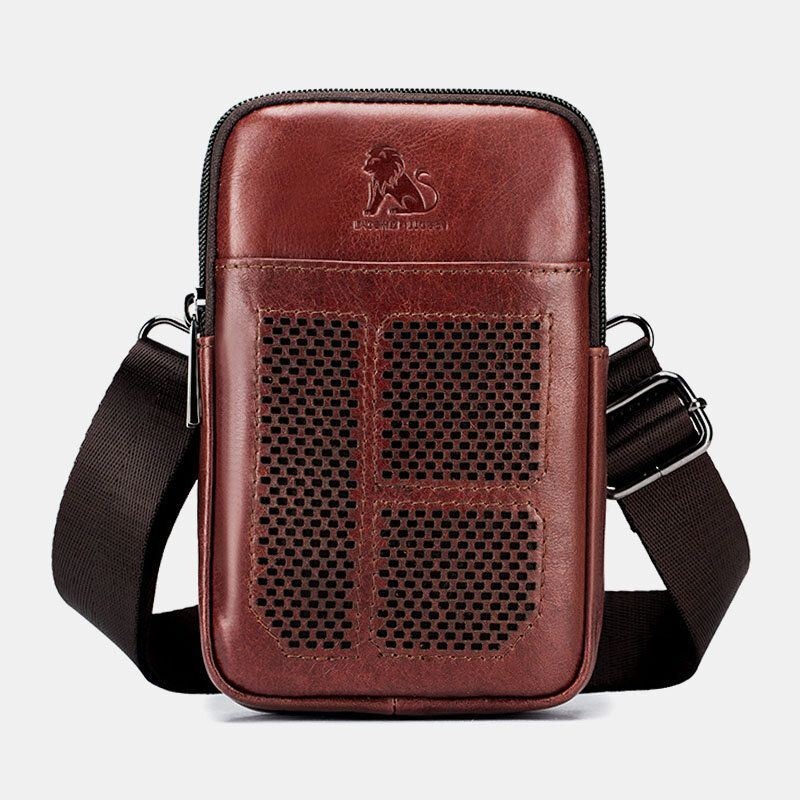 Mężczyźni Prawdziwa Skóra Retro Business Casual Solid Color Skórzana Skóra Bydlęca Multi-carry Torba Na Pas Crossbody