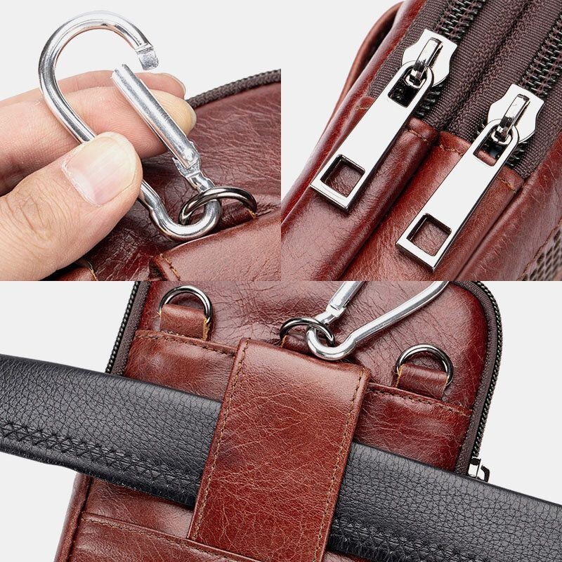 Mężczyźni Prawdziwa Skóra Retro Business Casual Solid Color Skórzana Skóra Bydlęca Multi-carry Torba Na Pas Crossbody