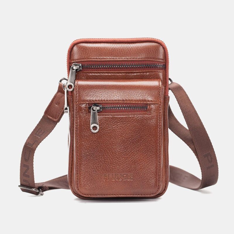 Mężczyźni Prawdziwej Skóry Bydlęcej Multi-carry Retro 7.2 Cal Telefon Crossbody Torba Wisząca Torba Na Pasek Saszetka Na Talię