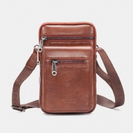 Mężczyźni Prawdziwej Skóry Bydlęcej Multi-carry Retro 7.2 Cal Telefon Crossbody Torba Wisząca Torba Na Pasek Saszetka Na Talię