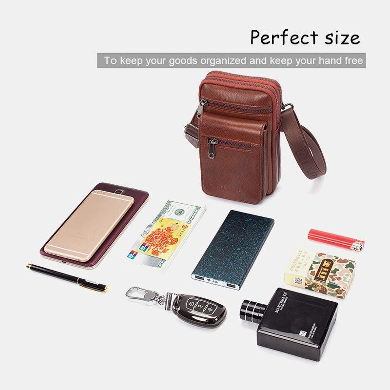 Mężczyźni Prawdziwej Skóry Bydlęcej Multi-carry Retro 7.2 Cal Telefon Crossbody Torba Wisząca Torba Na Pasek Saszetka Na Talię