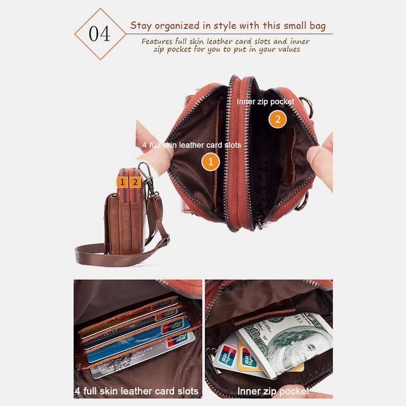 Mężczyźni Prawdziwej Skóry Bydlęcej Multi-carry Retro 7.2 Cal Telefon Crossbody Torba Wisząca Torba Na Pasek Saszetka Na Talię