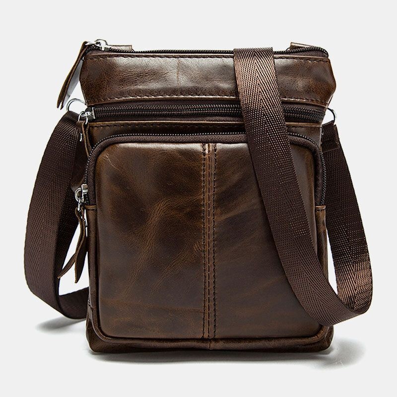 Mężczyźni Prawdziwej Skóry Multi-pocket Casual Business 6.3 Cala Torba Na Telefon Torby Crossbody Pierwsza Warstwa Torba Na Ramię Ze Skóry Bydlęcej