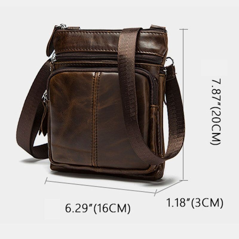 Mężczyźni Prawdziwej Skóry Multi-pocket Casual Business 6.3 Cala Torba Na Telefon Torby Crossbody Pierwsza Warstwa Torba Na Ramię Ze Skóry Bydlęcej