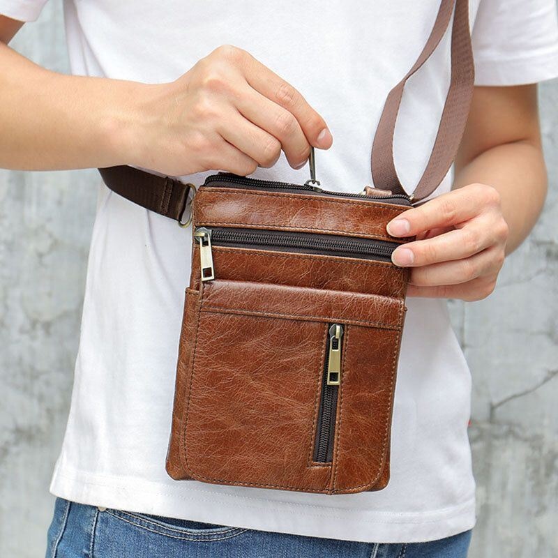 Mężczyźni Prawdziwej Skóry Multi-pocket Casual Business 6.3 Cala Torba Na Telefon Torby Crossbody Pierwsza Warstwa Torba Na Ramię Ze Skóry Bydlęcej