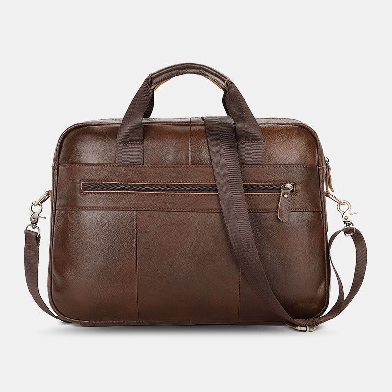 Mężczyźni Prawdziwej Skóry Multi-pocket Vintage 14 Cal Torba Na Laptop Teczki Torba Crossbody Torba Na Ramię Torebka