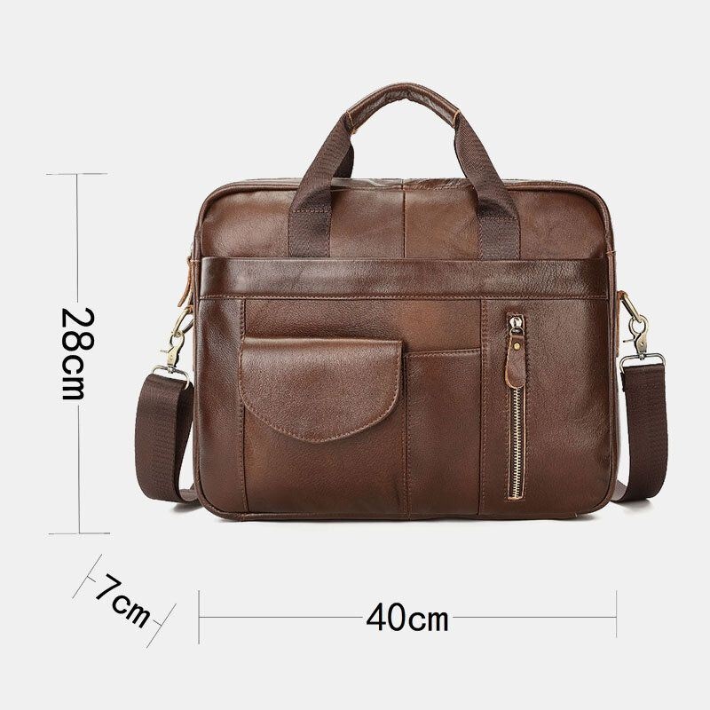 Mężczyźni Prawdziwej Skóry Multi-pocket Vintage 14 Cal Torba Na Laptop Teczki Torba Crossbody Torba Na Ramię Torebka