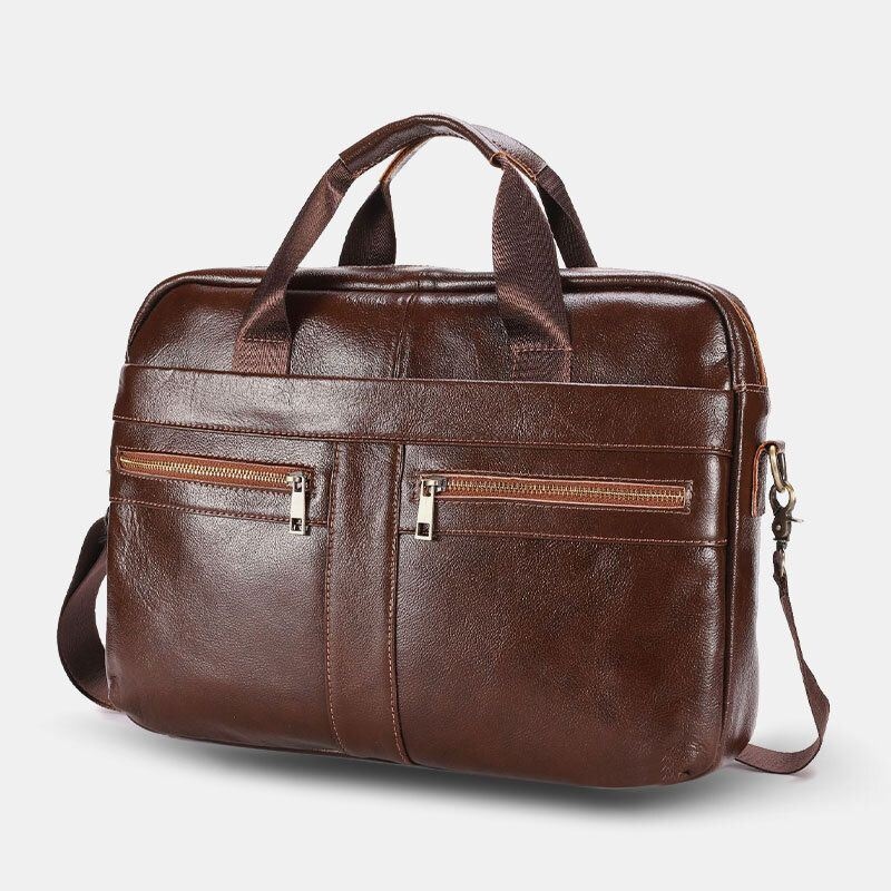 Mężczyźni Prawdziwej Skóry Multi-pocket Vintage 14 Cal Torba Na Laptopa Torba Crossbody Torby Torba Na Ramię Teczka