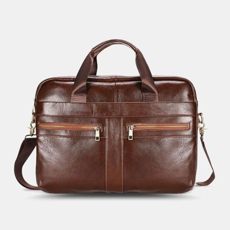 Mężczyźni Prawdziwej Skóry Multi-pocket Vintage 14 Cal Torba Na Laptopa Torba Crossbody Torby Torba Na Ramię Teczka