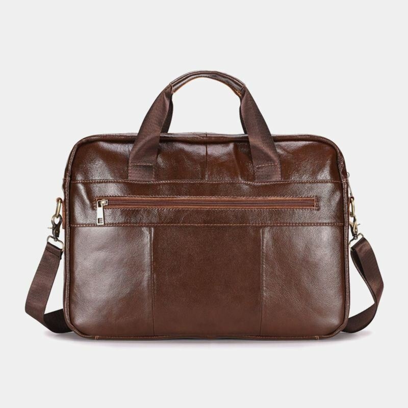 Mężczyźni Prawdziwej Skóry Multi-pocket Vintage 14 Cal Torba Na Laptopa Torba Crossbody Torby Torba Na Ramię Teczka