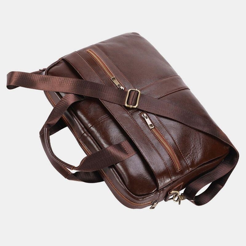 Mężczyźni Prawdziwej Skóry Multi-pocket Vintage 14 Cal Torba Na Laptopa Torba Crossbody Torby Torba Na Ramię Teczka