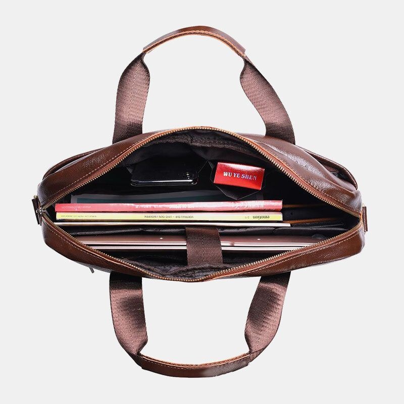 Mężczyźni Prawdziwej Skóry Multi-pocket Vintage 14 Cal Torba Na Laptopa Torba Crossbody Torby Torba Na Ramię Teczka