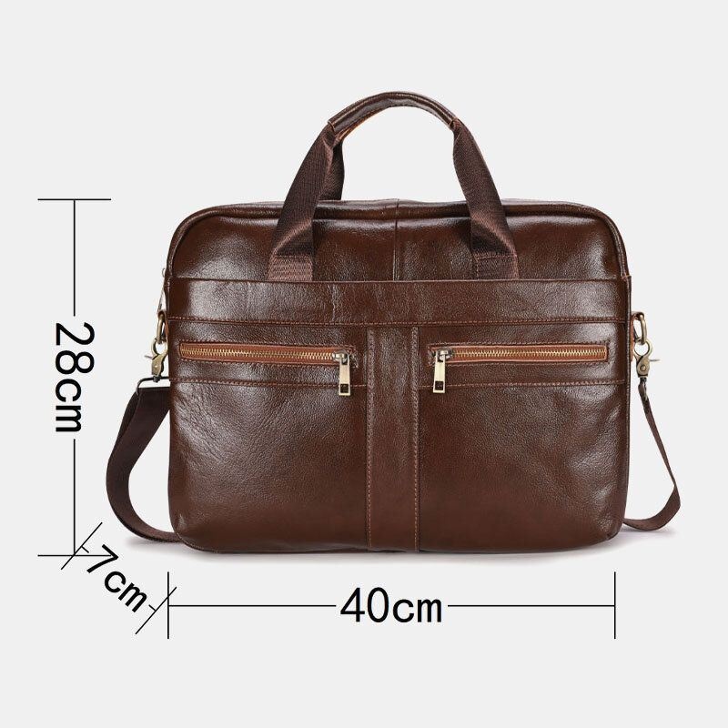 Mężczyźni Prawdziwej Skóry Multi-pocket Vintage 14 Cal Torba Na Laptopa Torba Crossbody Torby Torba Na Ramię Teczka