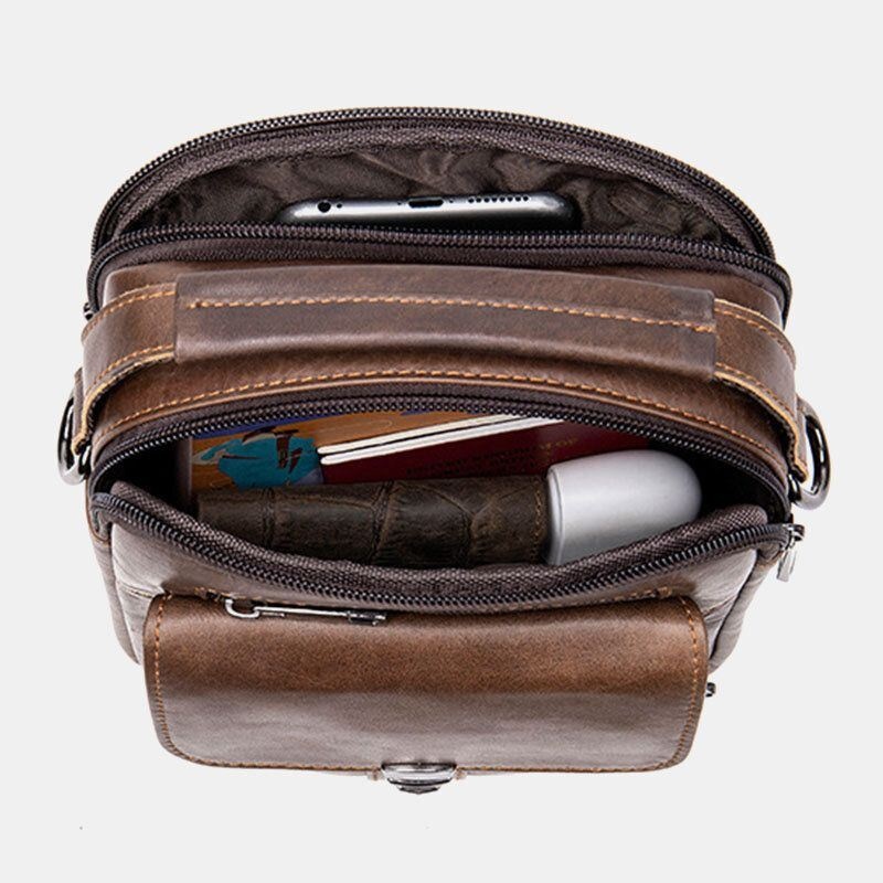 Mężczyźni Prawdziwej Skóry Powrót Anti-theft Kieszonkowe Crossbody Torby Retro Multi-pocket Odporna Na Zużycie Torba Na Ramię Torba