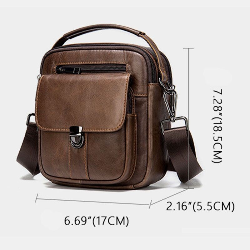 Mężczyźni Prawdziwej Skóry Powrót Anti-theft Kieszonkowe Crossbody Torby Retro Multi-pocket Odporna Na Zużycie Torba Na Ramię Torba