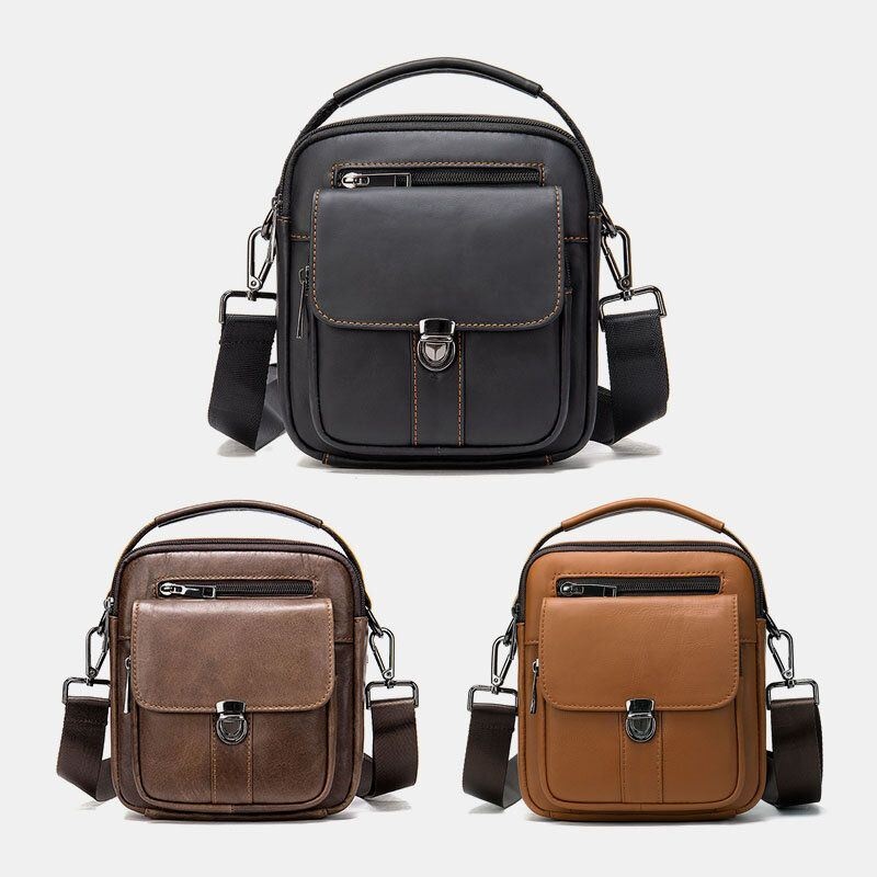 Mężczyźni Prawdziwej Skóry Powrót Anti-theft Kieszonkowe Crossbody Torby Retro Multi-pocket Odporna Na Zużycie Torba Na Ramię Torba