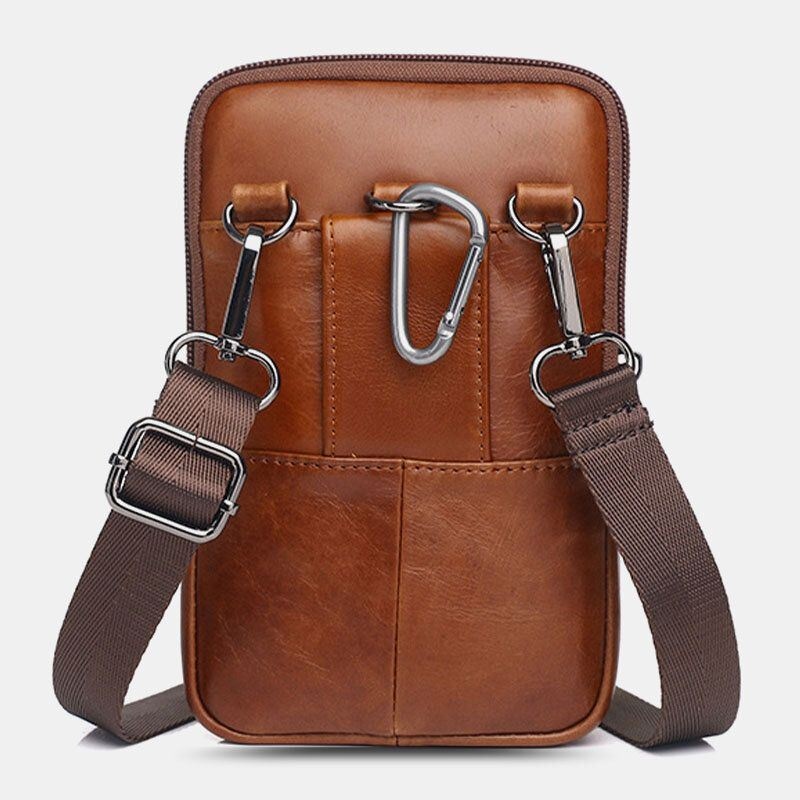 Mężczyźni Prawdziwej Skóry W Stylu Vintage Gniazdo Na Wiele Kart 6.5 Cala Mini Torba Na Telefon Torba Crossbody Torba Na Pas Torba Ze Skóry Bydlęcej