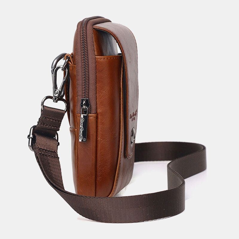 Mężczyźni Prawdziwej Skóry W Stylu Vintage Gniazdo Na Wiele Kart 6.5 Cala Mini Torba Na Telefon Torba Crossbody Torba Na Pas Torba Ze Skóry Bydlęcej