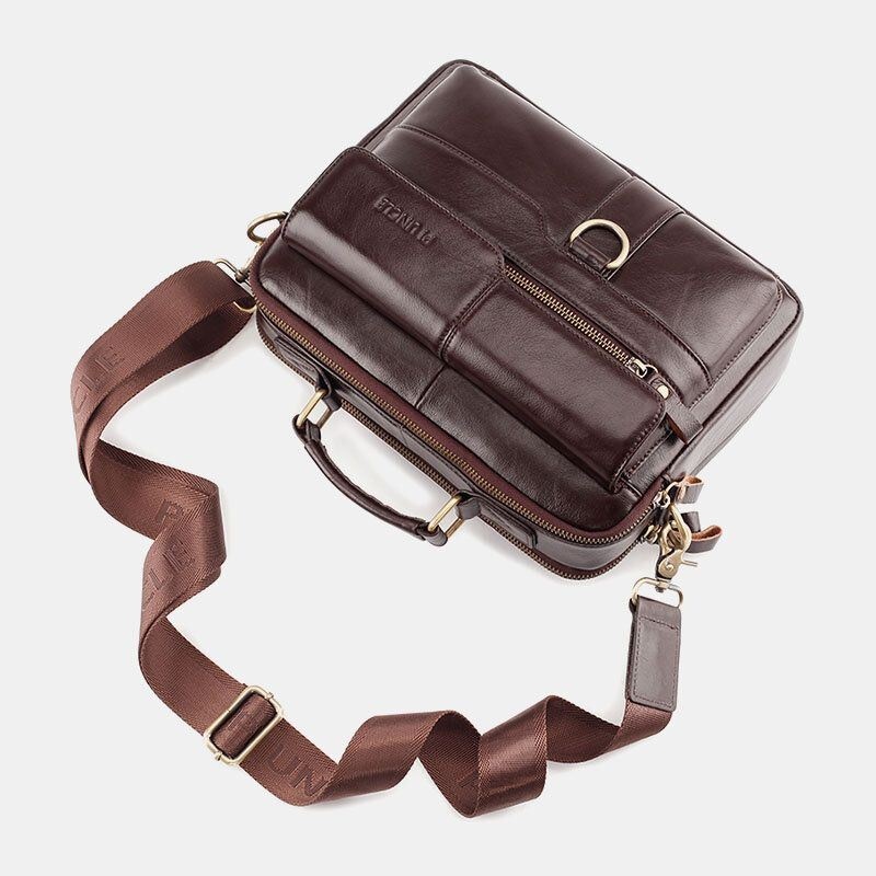 Mężczyźni Prawdziwej Skóry Z Wieloma Kieszeniami Torby Crossbody O Dużej Pojemności Retro 6.5 Cal Torba Na Telefon Teczka Torba Na Ramię Torebka