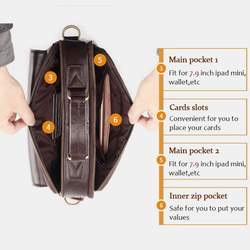 Mężczyźni Prawdziwej Skóry Z Wieloma Kieszeniami Torby Crossbody O Dużej Pojemności Retro 6.5 Cal Torba Na Telefon Teczka Torba Na Ramię Torebka