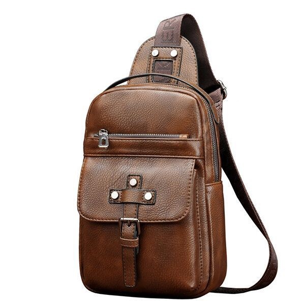 Mężczyźni Pu Leather Business Casual Torba Na Klatkę Piersiową Crossbody Torba Na Ramię Do Wypoczynku