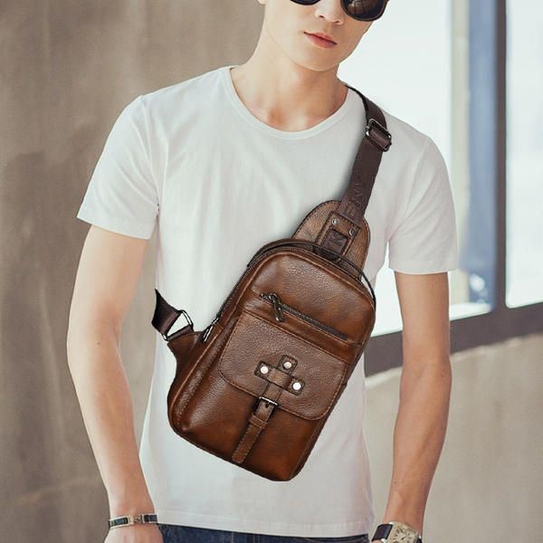 Mężczyźni Pu Leather Business Casual Torba Na Klatkę Piersiową Crossbody Torba Na Ramię Do Wypoczynku