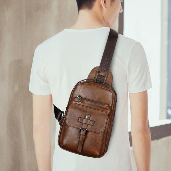 Mężczyźni Pu Leather Business Casual Torba Na Klatkę Piersiową Crossbody Torba Na Ramię Do Wypoczynku