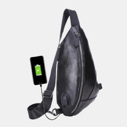 Mężczyźni Pu Leather Usb Ładowanie Wodoodporna Codzienna Torba Crossbody Torba Na Klatkę Piersiową Torba Na Ramię