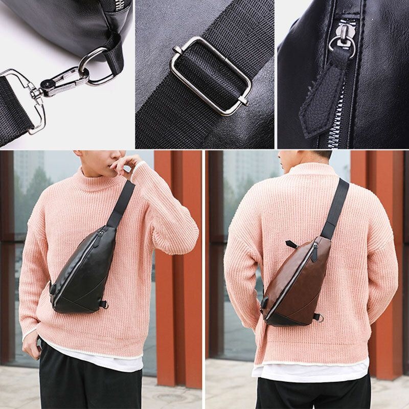 Mężczyźni Pu Leather Usb Ładowanie Wodoodporna Codzienna Torba Crossbody Torba Na Klatkę Piersiową Torba Na Ramię