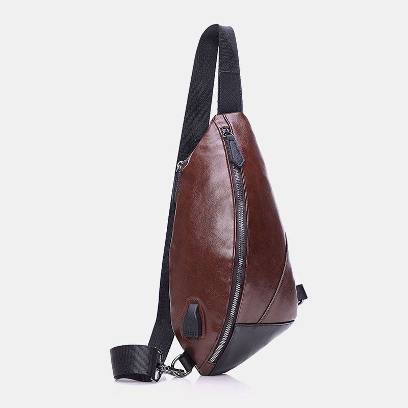 Mężczyźni Pu Leather Usb Ładowanie Wodoodporna Codzienna Torba Crossbody Torba Na Klatkę Piersiową Torba Na Ramię